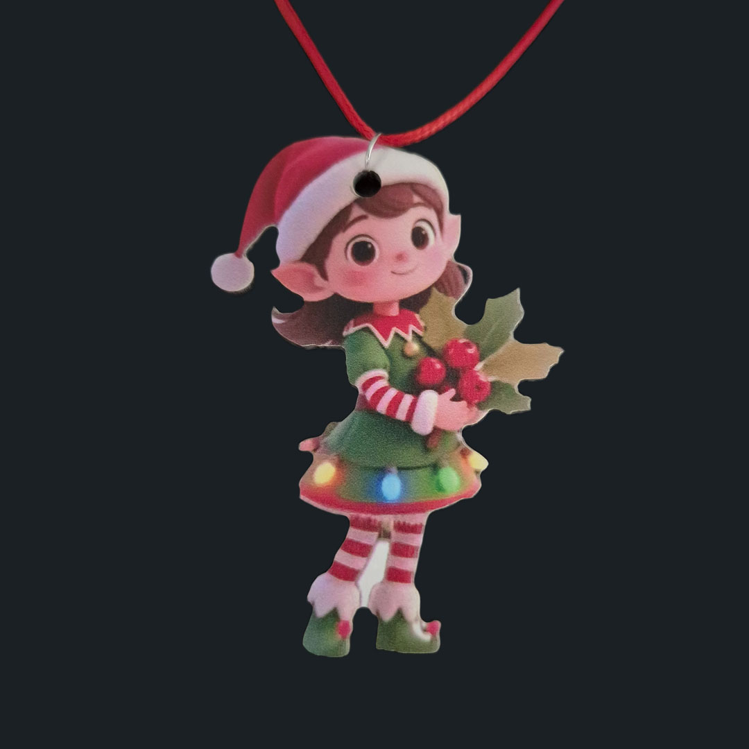 Weihnachtselfe - Grünes Kleid mit Zweig in der Hand  - Holz