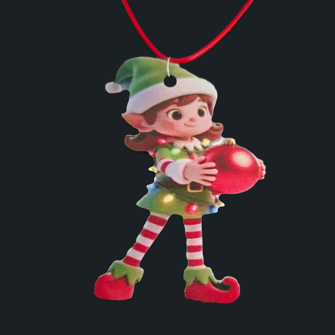 Weihnachtselfe mit Grünem Kleid - Rotem Ball in der Hand - Holz