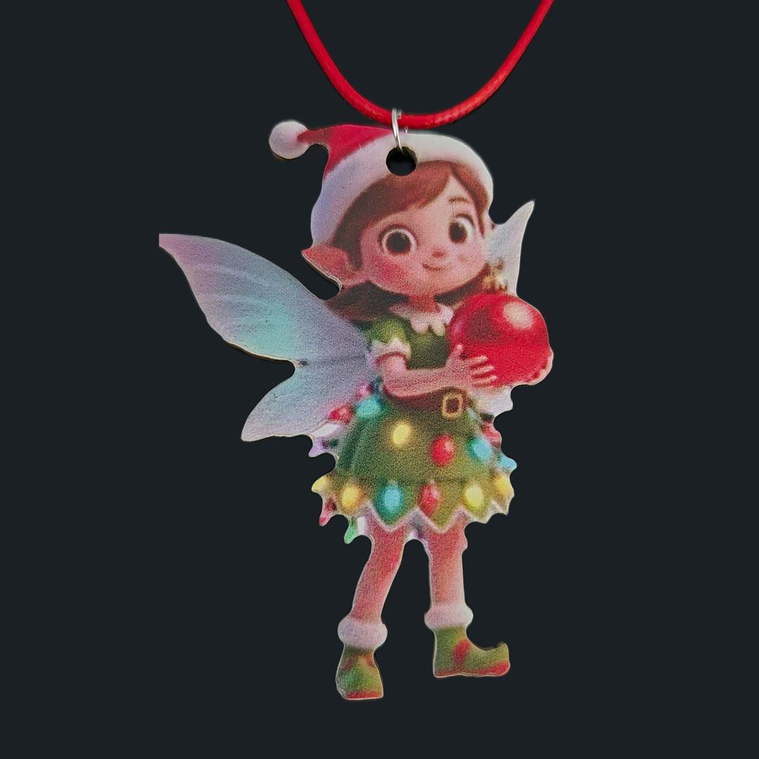 Weihnachtselfe - Grünes Kleid mit Flügel - Roter Ball - Holz