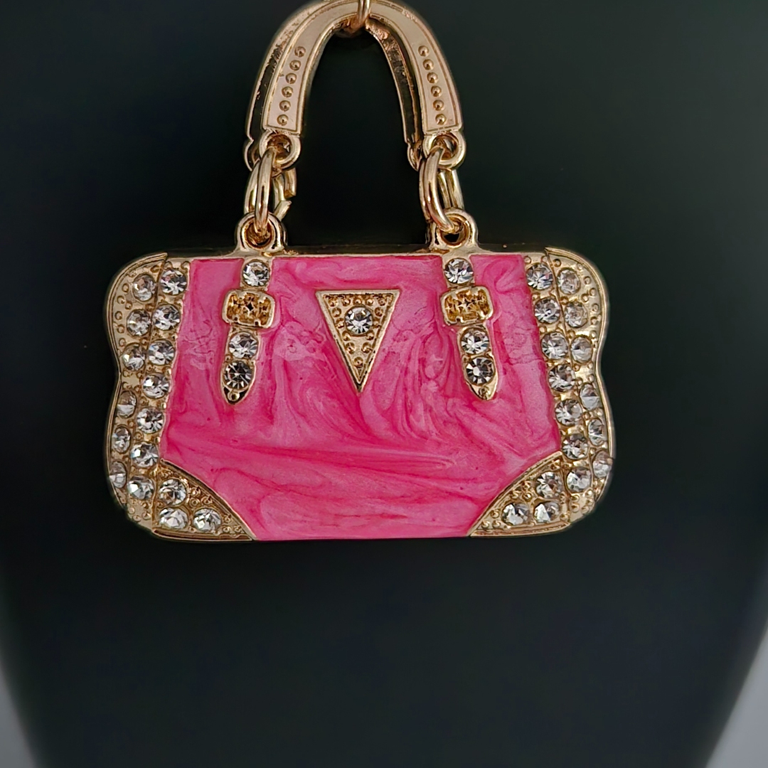 Kette mit Tasche - Pink - Weiße Steinchen