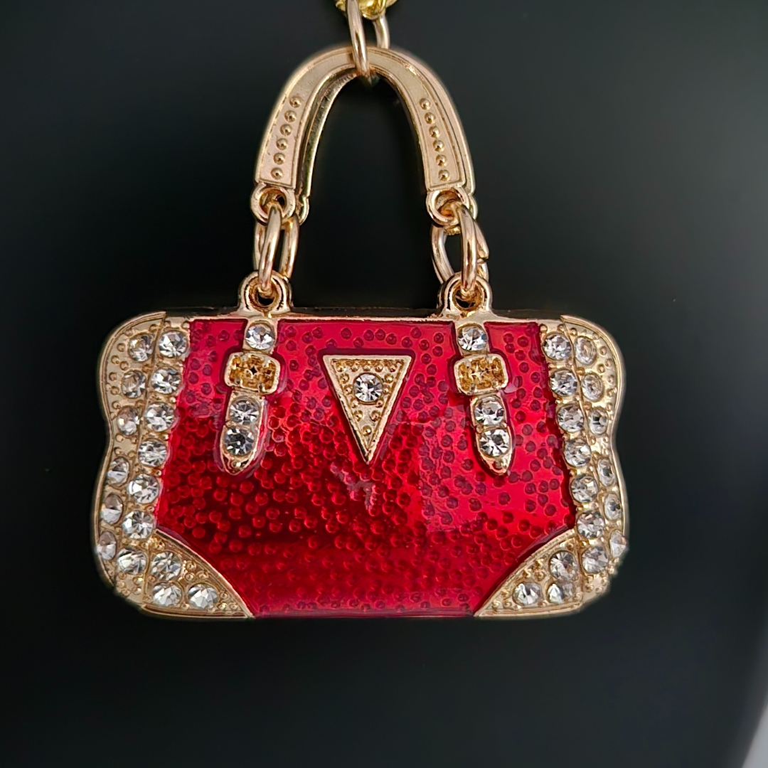 Kette mit Tasche - Rot - Weiße Steinchen