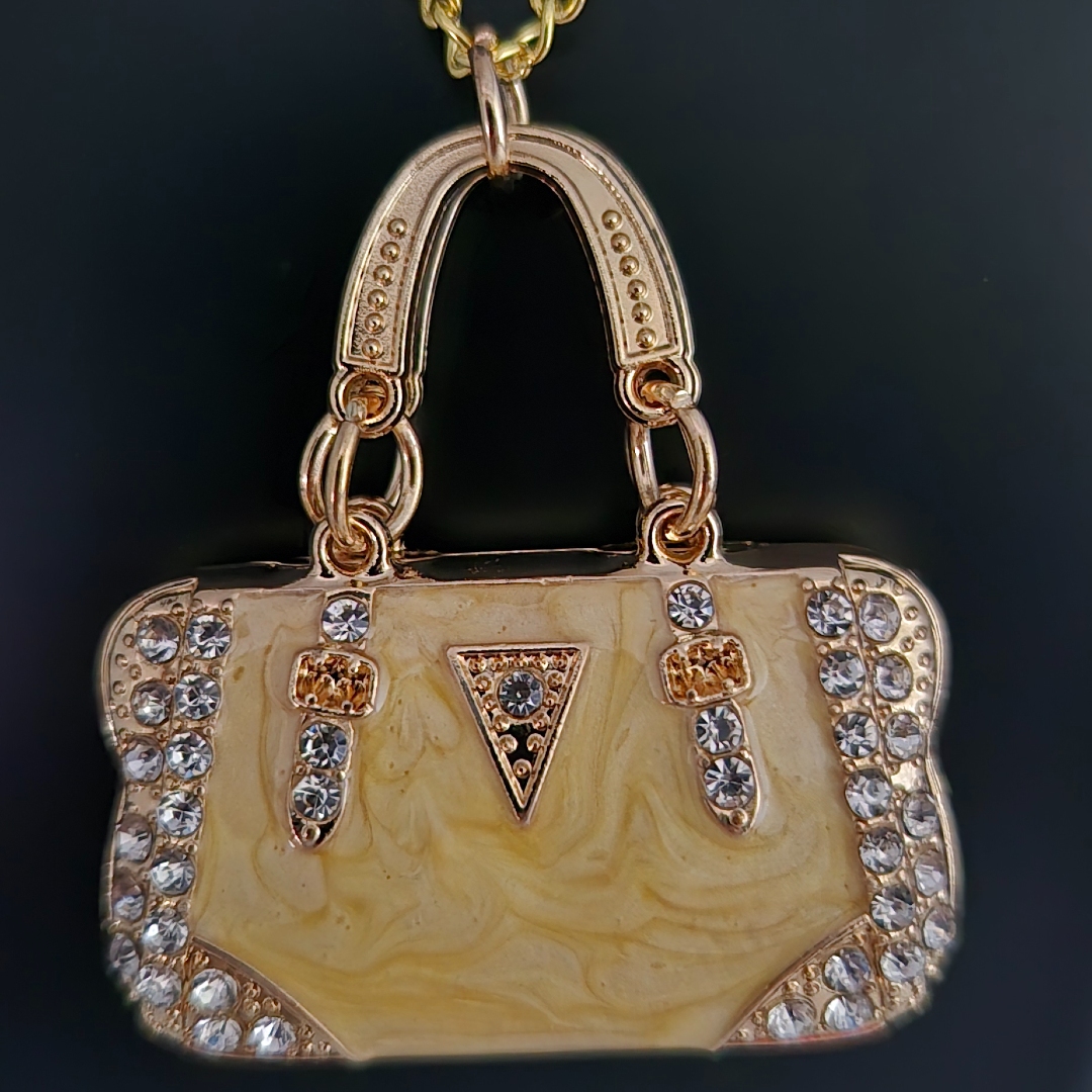 Kette mit Tasche - Gelb - Weiße Steinchen