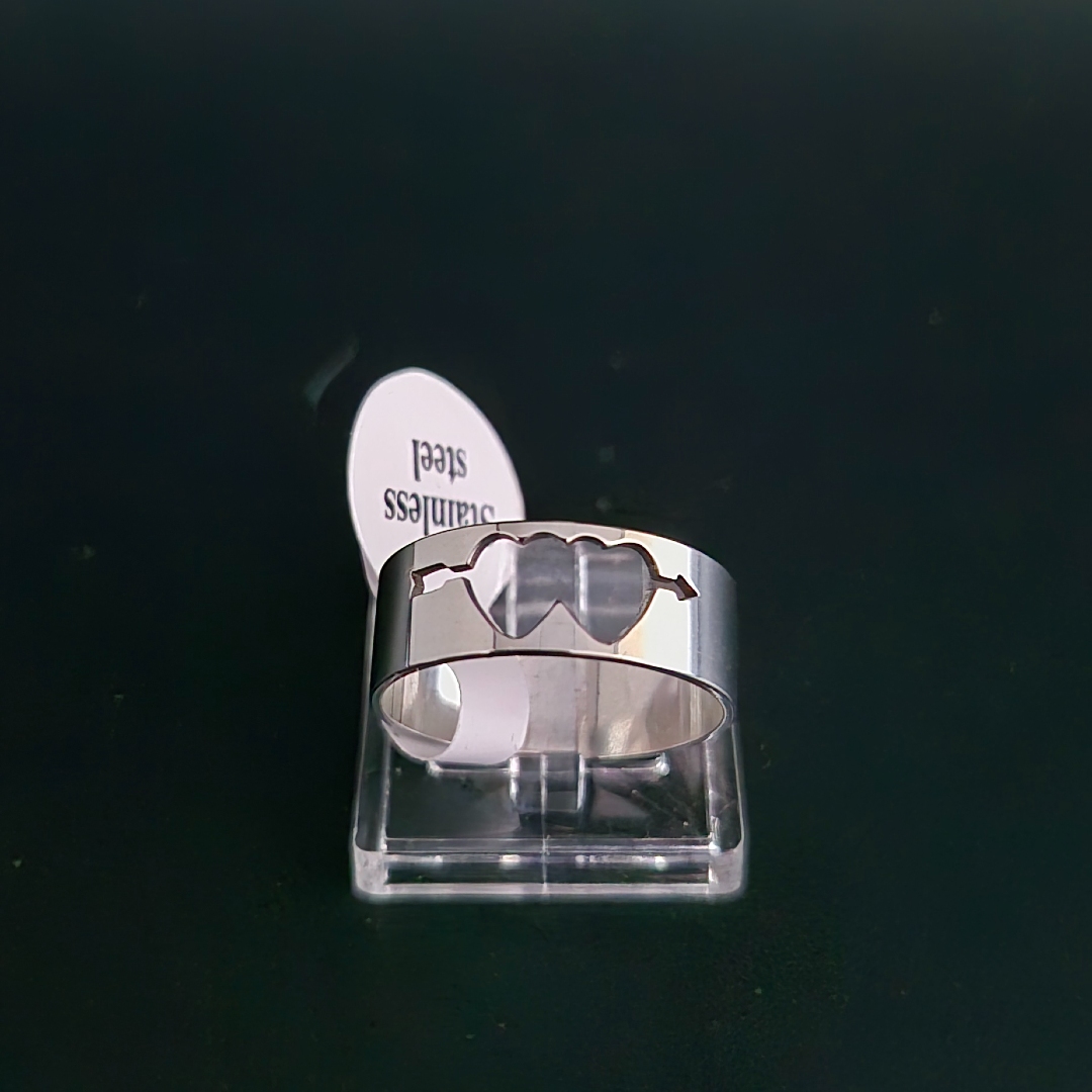 Edelstahl - Ring - Gr. 17 - Doppelherz mit Pfeil