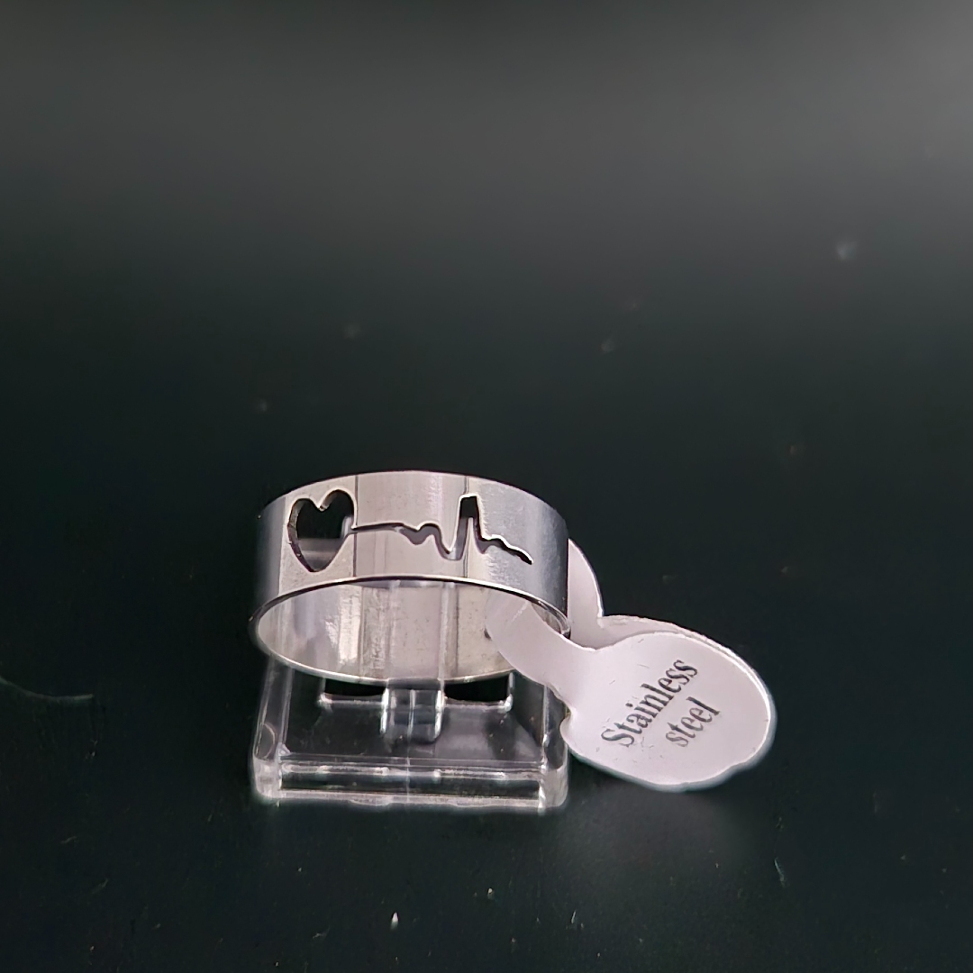 Edelstahl - Ring - Gr. 19 - Herz mit Pulsschlag
