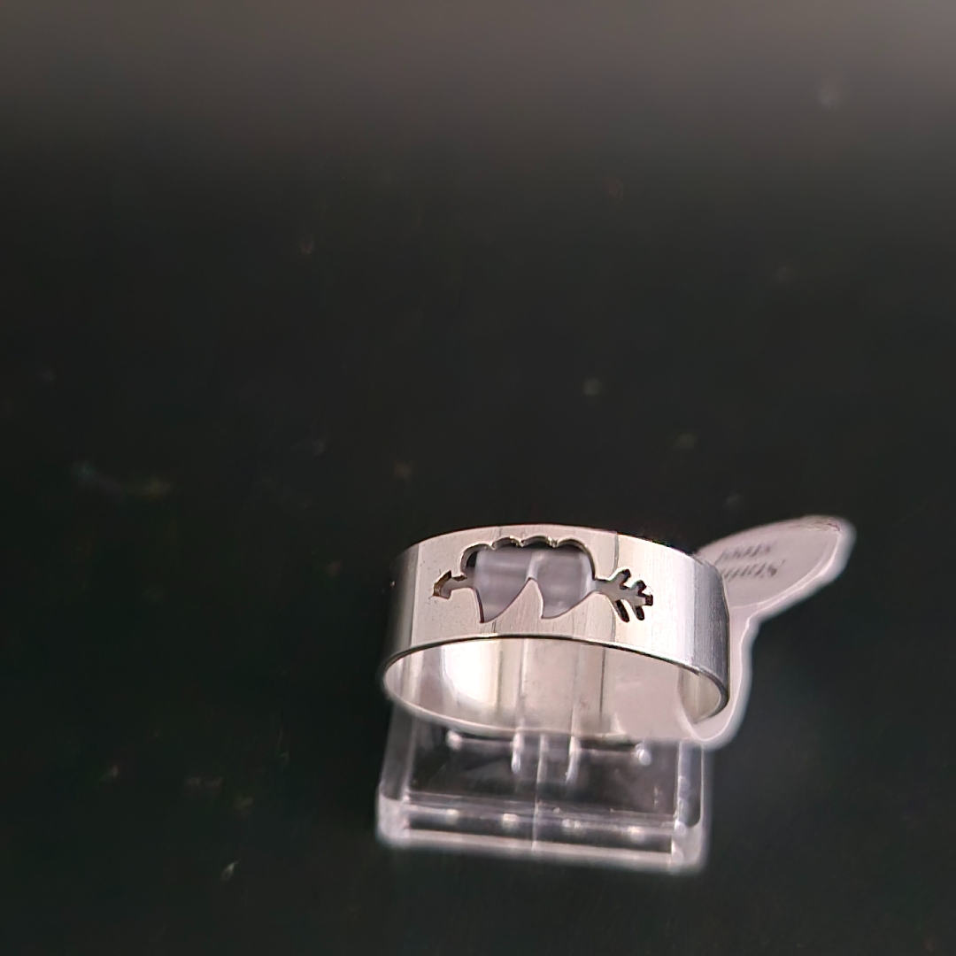 Edelstahl - Ring - Gr. 20 - Doppelherz mit Pfeil