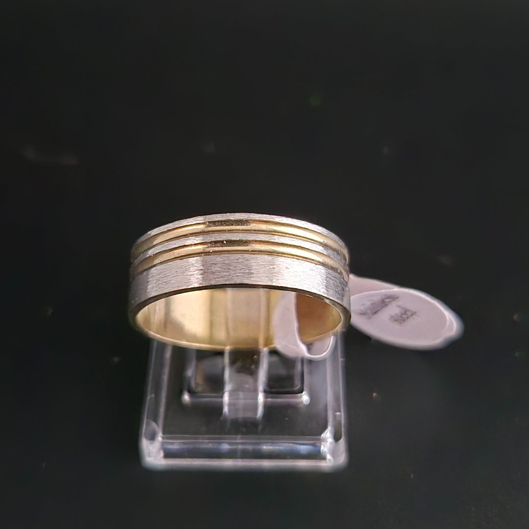 Edelstahl - Ring - Gr. 20 - Vergoldet mit Zwei Rillen