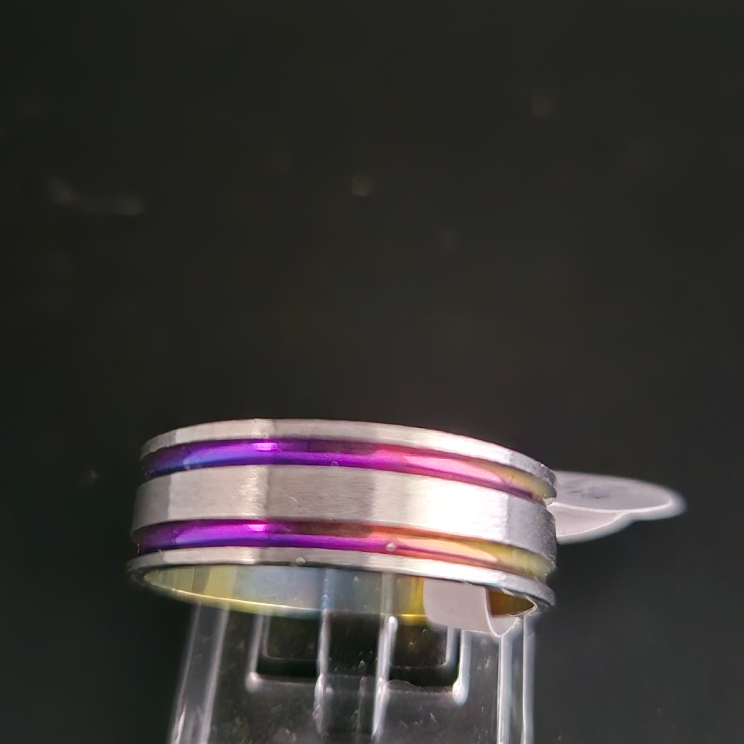 Edelstahl - Ring - Gr. 21 - Zwei Rillen Regenbogen