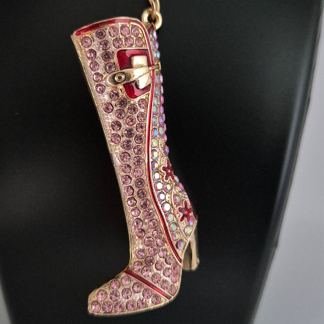 Kette - Vergoldet - Stiefel Rot mit weißen Steinchen