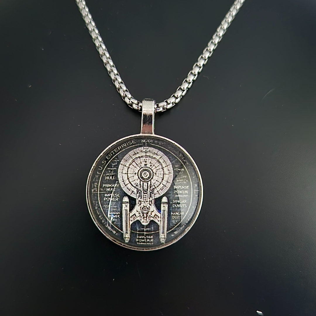 Edelstahlkette mit  Glasanhänger - Enterprise