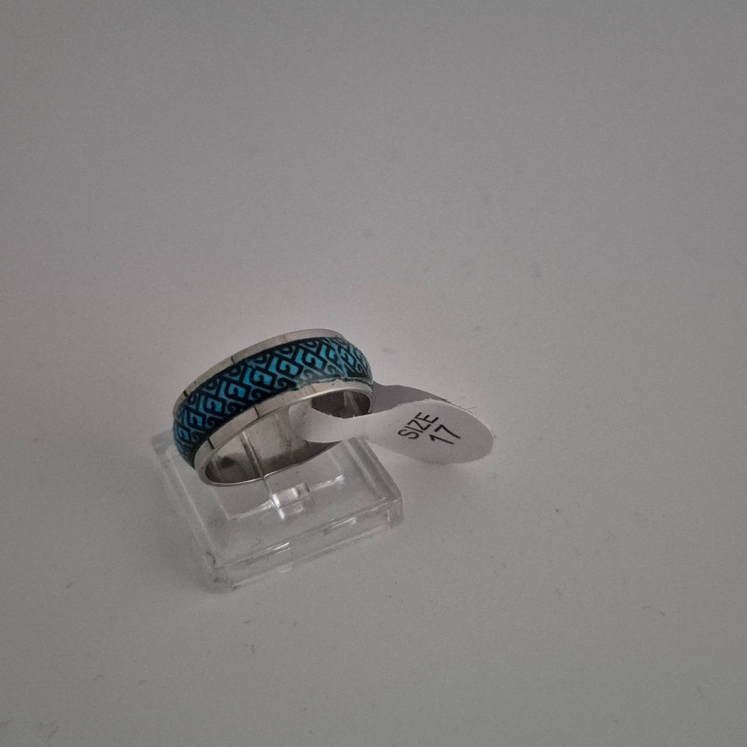Edelstahlring - Blau - Feines Muster - Gr. 17