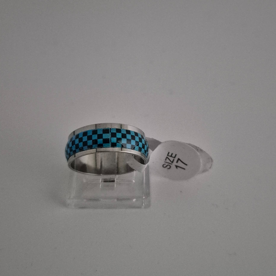 Edelstahlring - Blau - Karo - Gr. 17