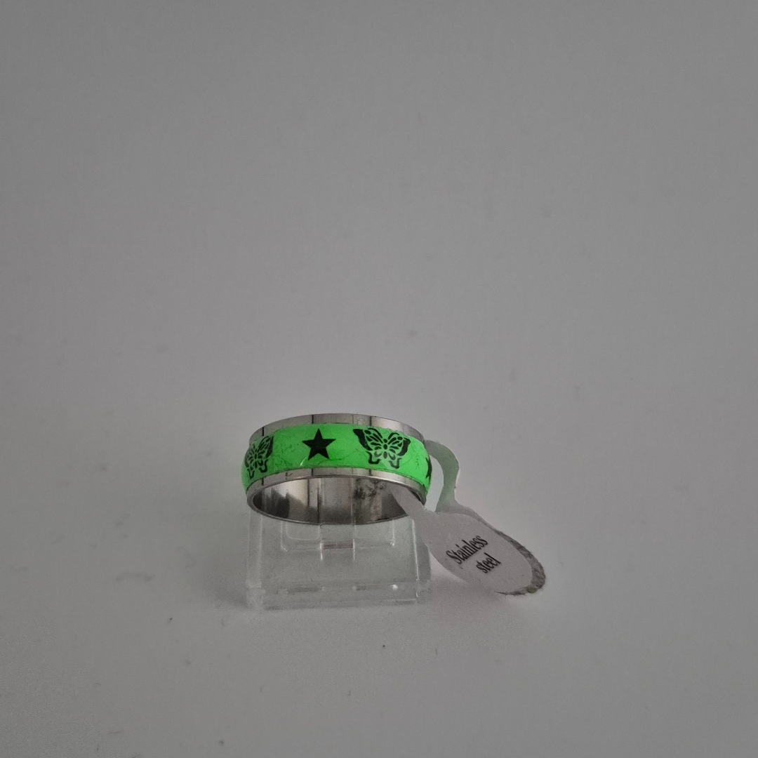 Edelstahlring - Grün - Schmetterling - Gr. 18