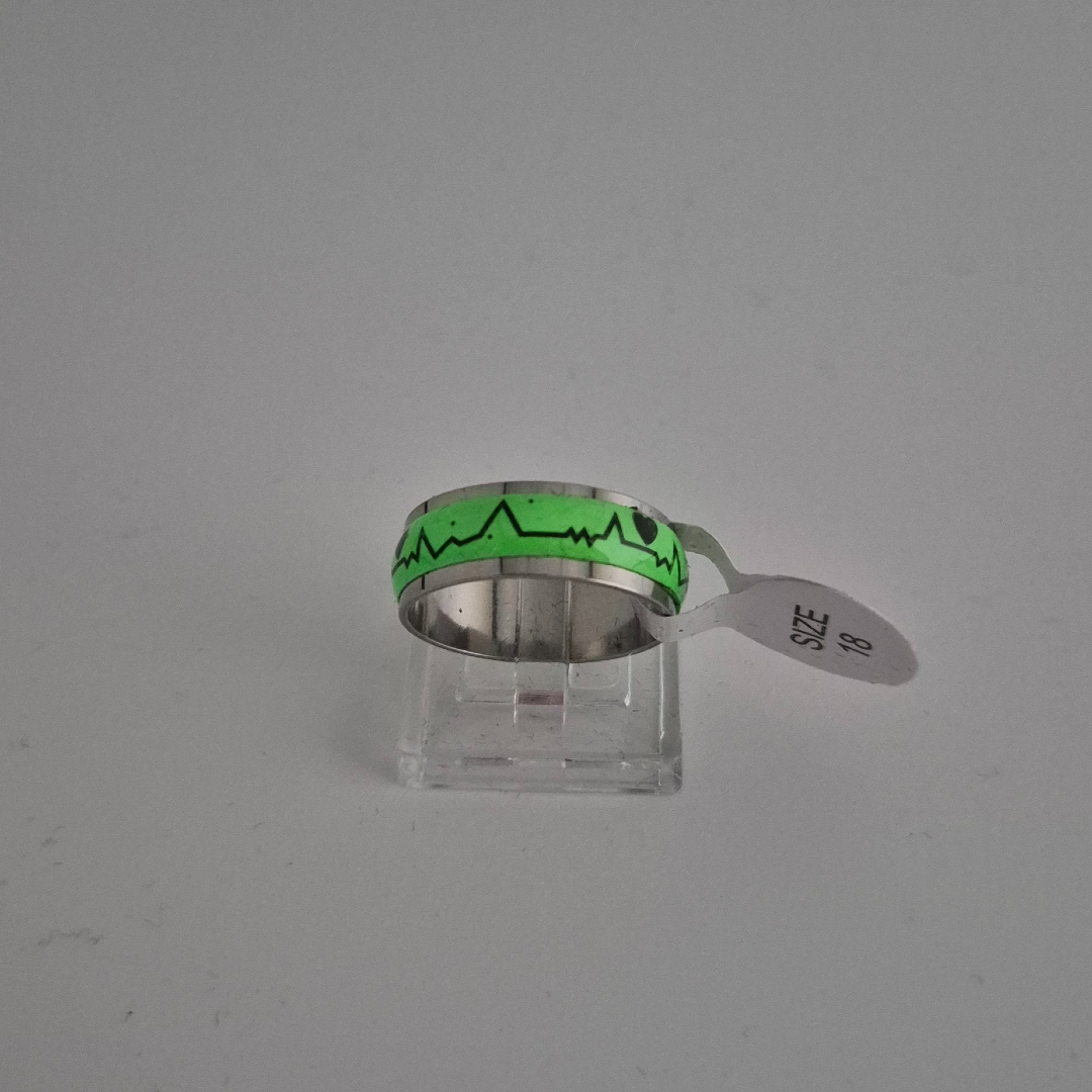 Edelstahlring - Grün - mit  Herzschlag - Gr. 18