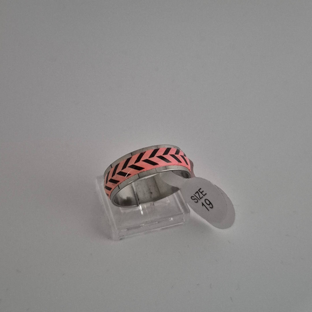 Edelstahlring - Streifen - Rosa - Gr. 19