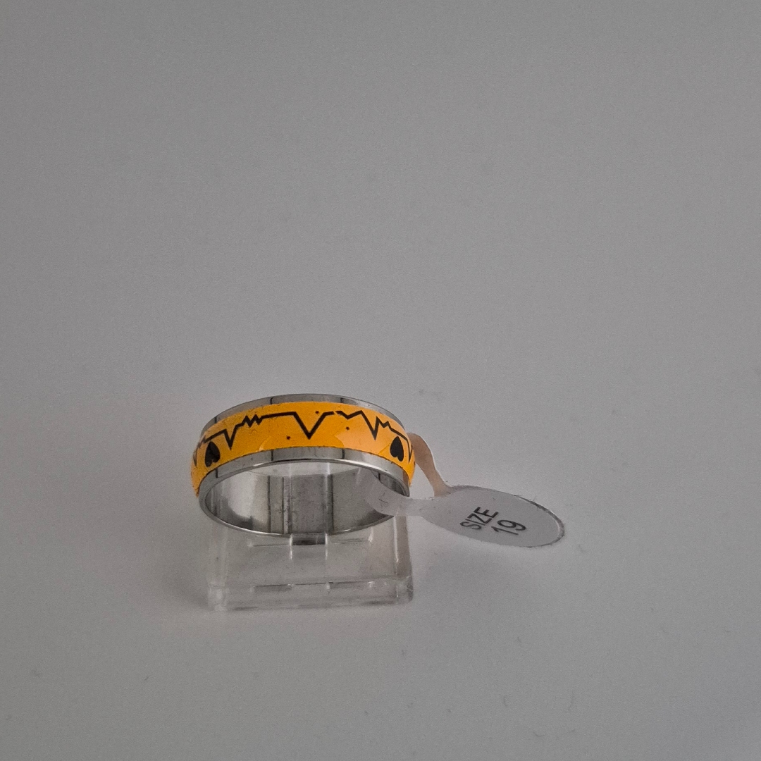 Edelstahlring - Herzschlag - Gelb - Gr. 19
