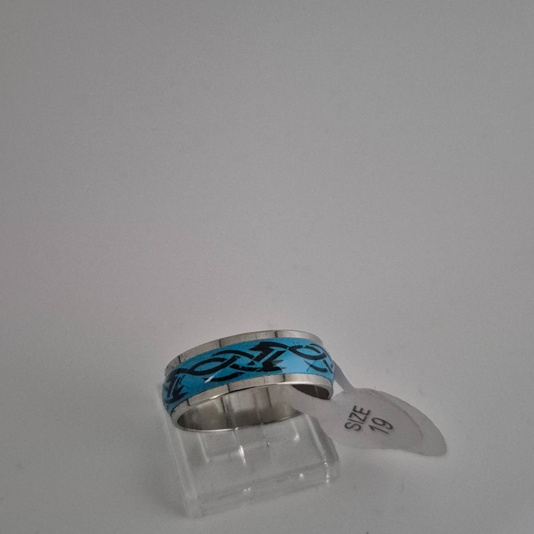 Edelstahlring - Striche - Blau - Gr. 19