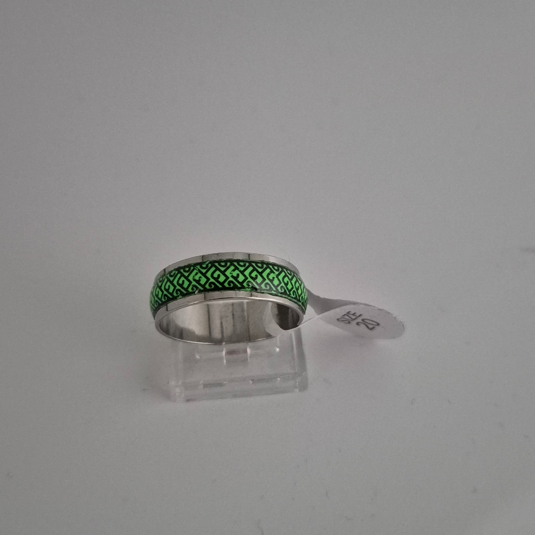 Edelstahlring - Gemustert - Grün - Gr. 20