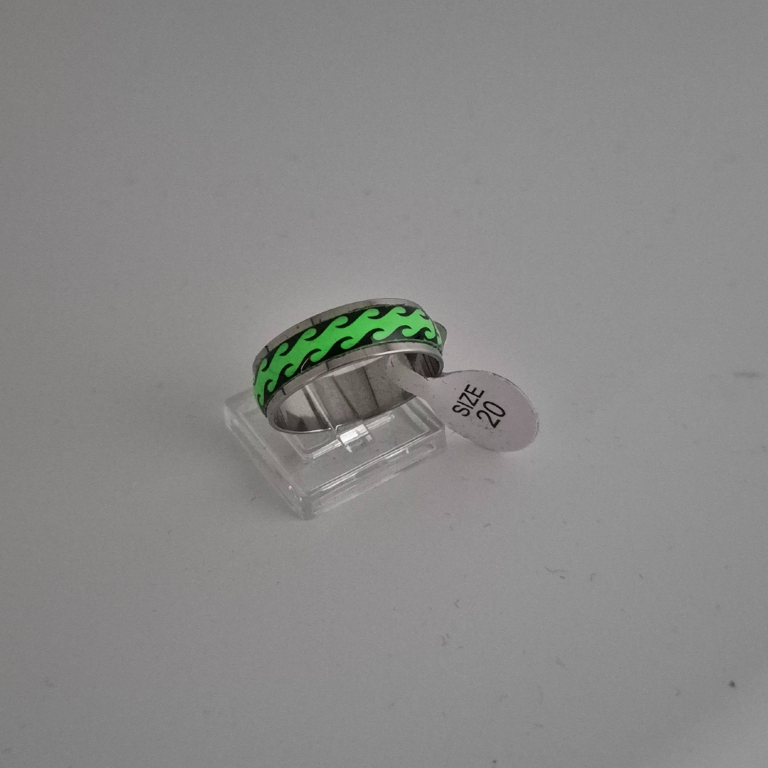 Edelstahlring - Wasserwellen - Grün - Gr. 20