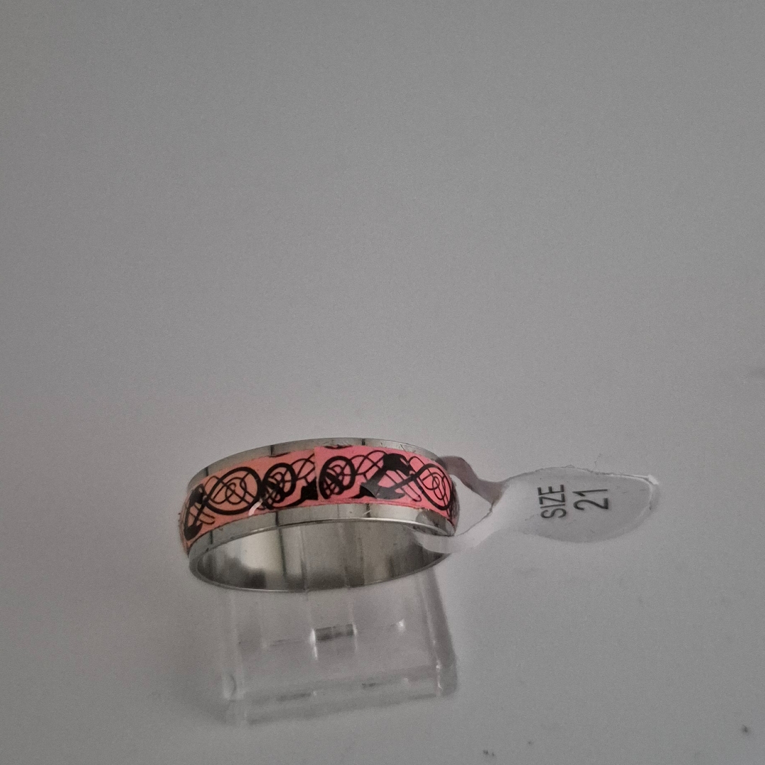 Edelstahlring - Gemustert - Rosa - Gr. 21