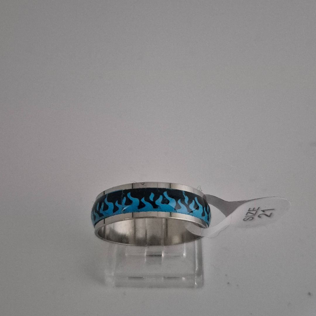 Edelstahlring - Feuer - Blau - Gr. 21