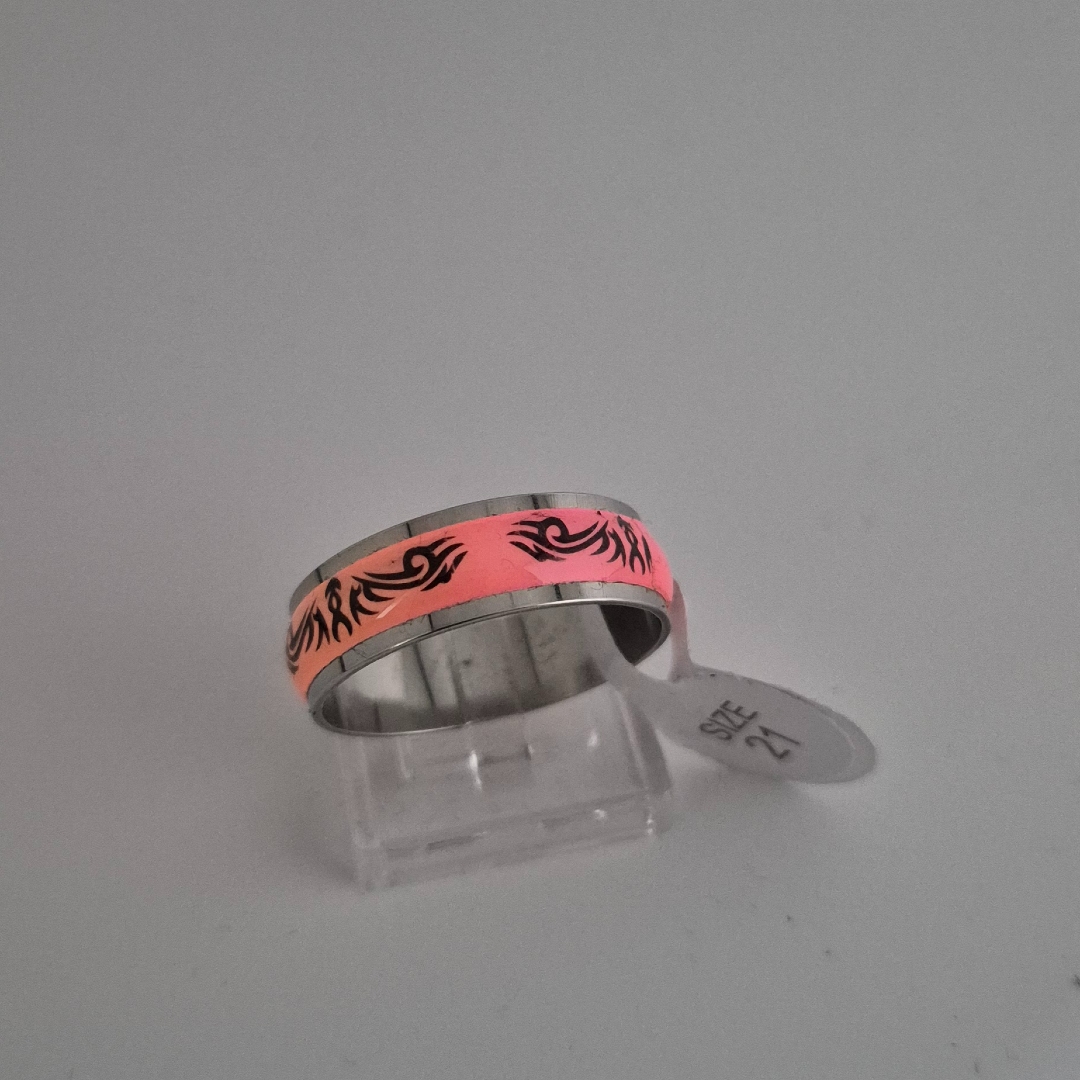 Edelstahlring - Gemustert - Rosa - Gr. 21