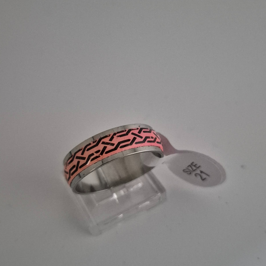 Edelstahlring - Striche - Rosa - Gr. 21