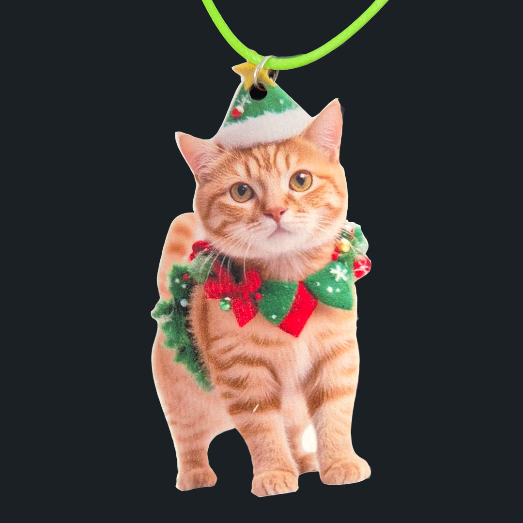 Katze - aus Holz -  mit Zackenband - an Nylonband