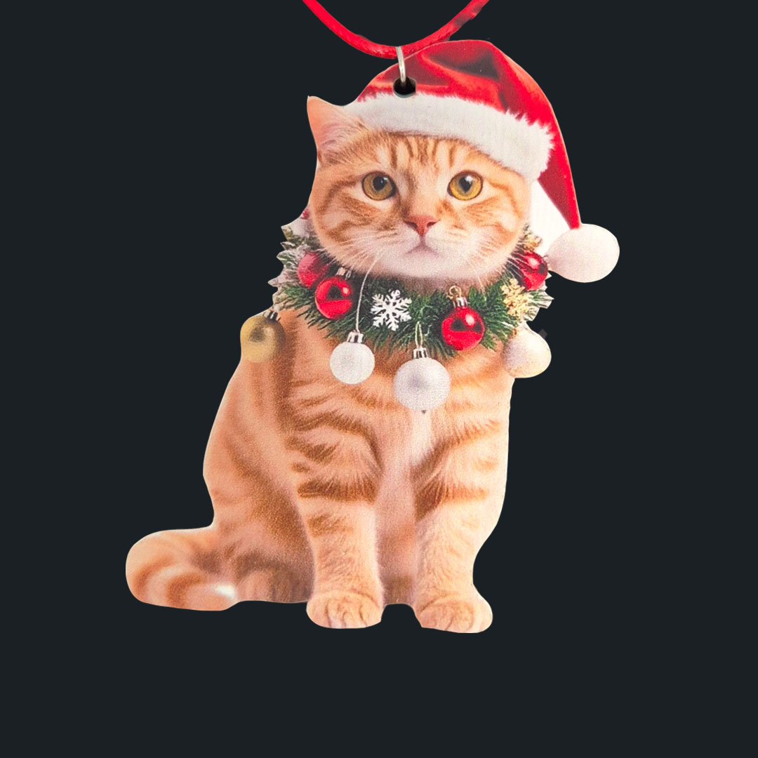 Katze - aus Holz -  mit Kugeln - an Nylonband