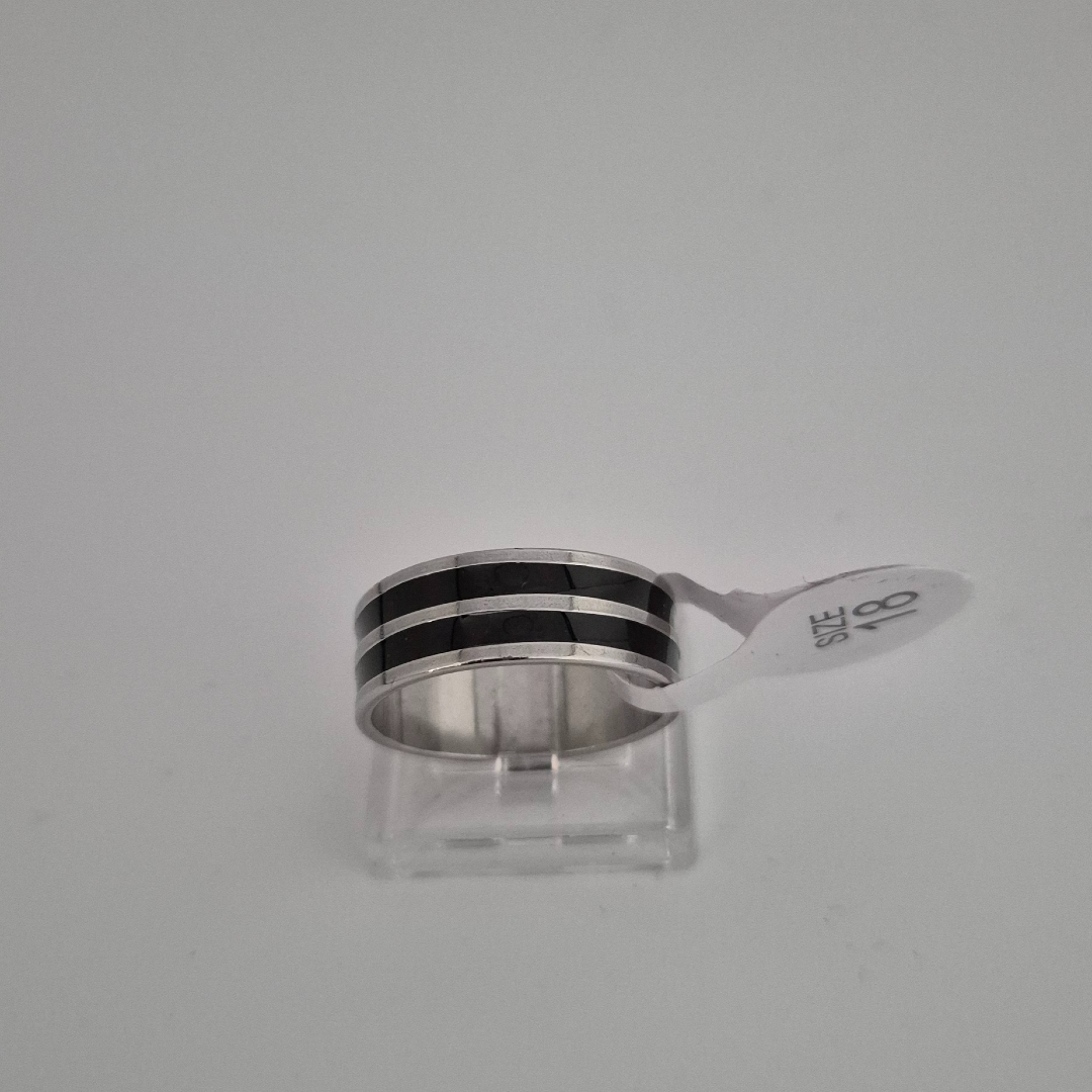 Edelstahlring - mit Schwarzen Streifen - Gr. 18 - Breite 0,8 cm