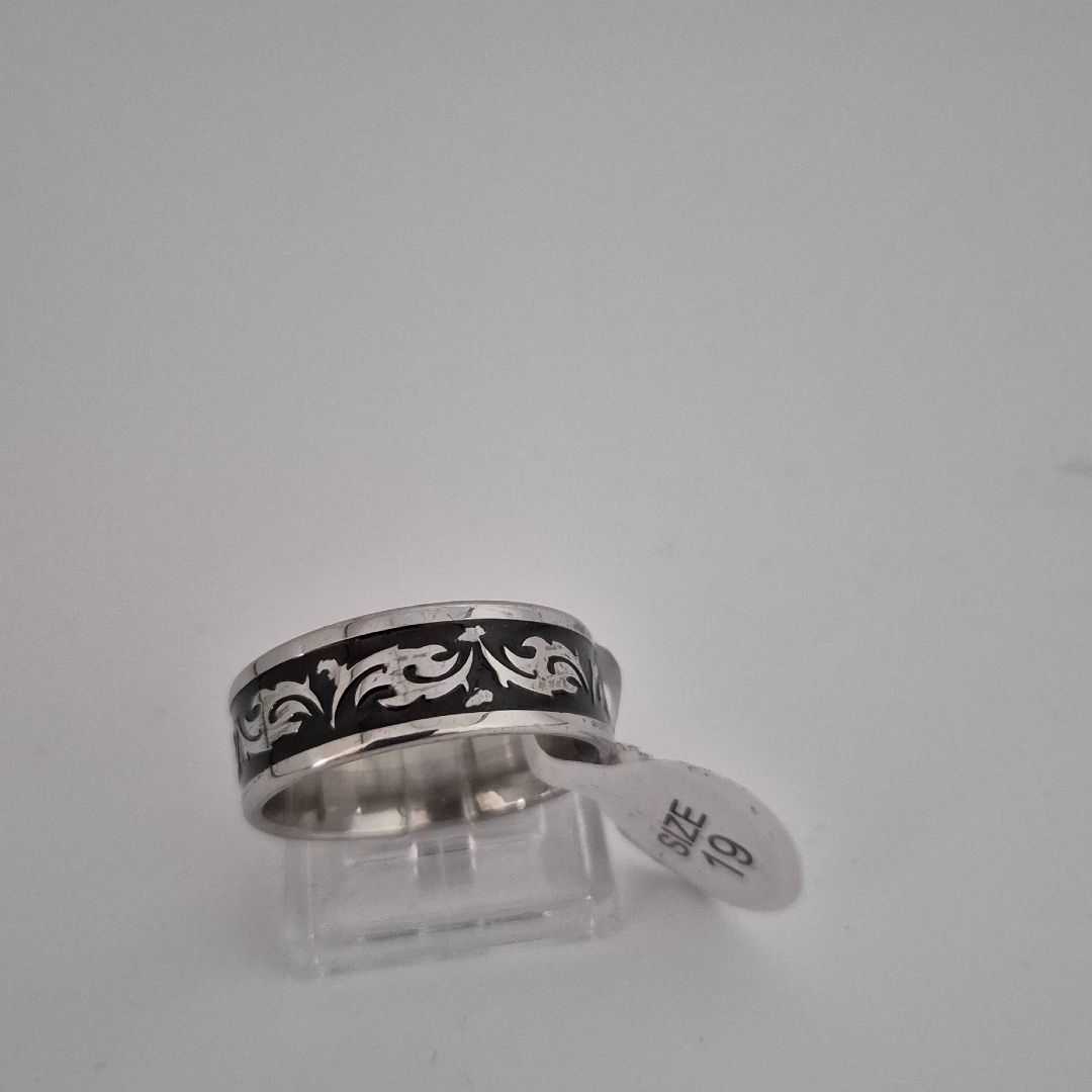 Edelstahlring - Schwarz Gemustert - Gr. 19 - Breite 0,8 cm